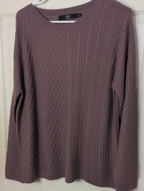 ISLE Mauve/Plum Cable & Diamond Knit Crew Neck Sweater, Size Large